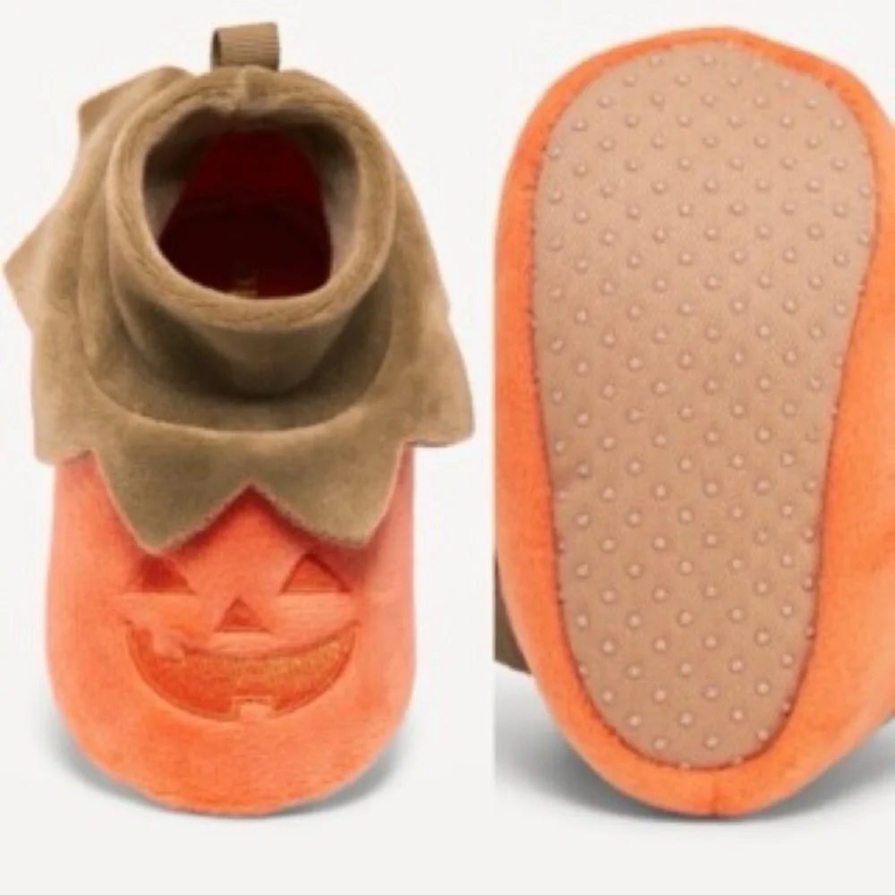 Festive Orange Pumpkin Baby Slippers